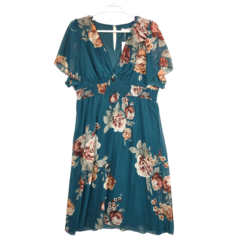 New Baltic Born Dress Womens 3X Floral Smocked Waist Boho Cottagecore Midi - Picture 2 of 16